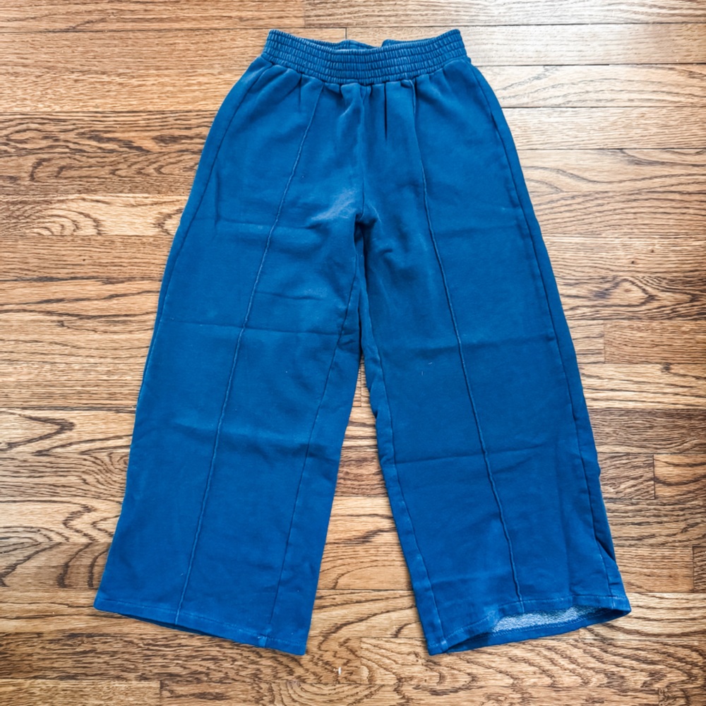 Zara Navy Blue Knit Wide Leg Sweatpants